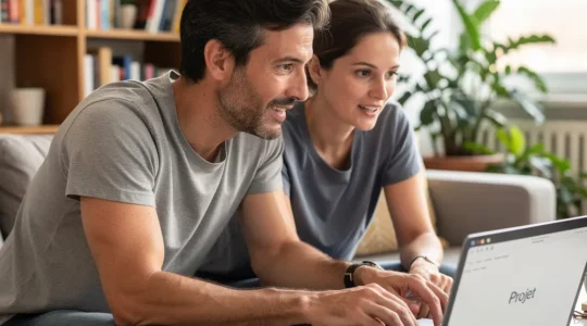 Couple consultant une simulation de crédit immobilier sur ordinateur